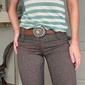 Vintage Y2K Bedazzled Brown Belt Floral Embossed Whimsygoth Boho XS